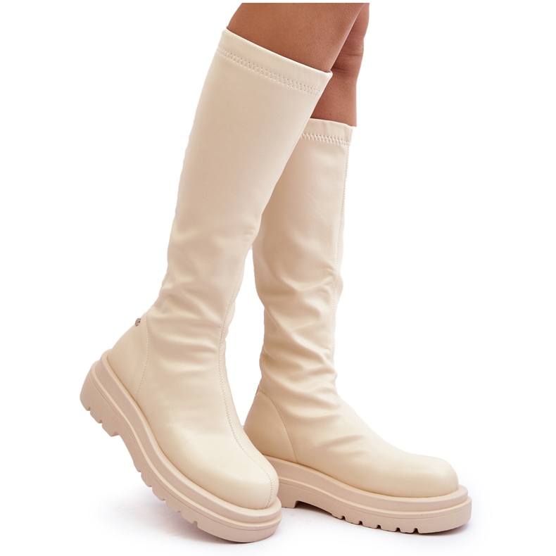 Botas femininas com plataforma com zíper GOE MM2N4067 bege claro