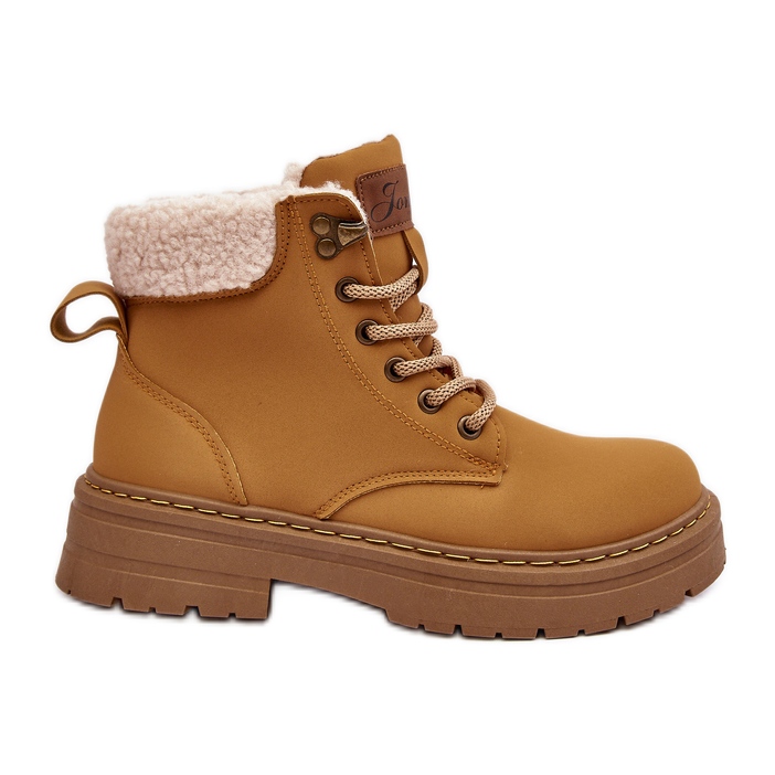 Botas femininas de couro com pele de carneiro Camel Lynnvia bege