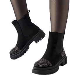 Botins pretos com zircões Grinzane em camurça ecológica Botins pretos com zircões Grinzane em camurça ecológica