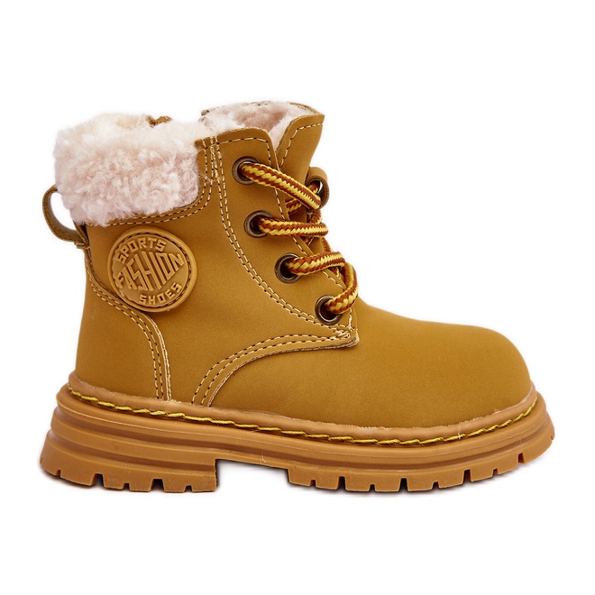 Botas infantis Trappers Camel Marialee com zíper e pele de carneiro castanho
