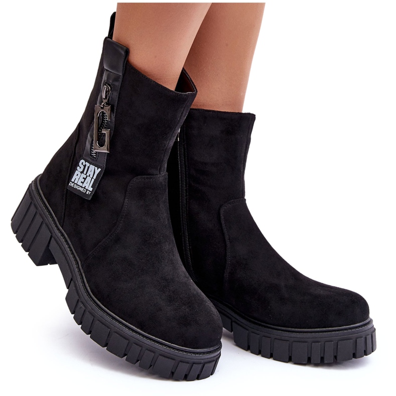 Botas femininas de camurça preta preto