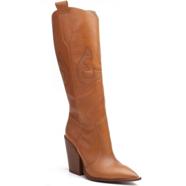 Marco Shoes Botas de cowboy femininas marrons Marco 1399K com laser castanho