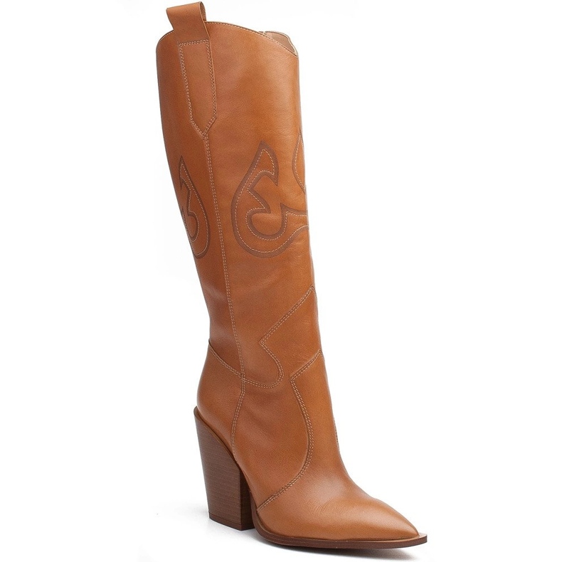 Marco Shoes Botas de cowboy femininas marrons Marco 1399K com laser castanho