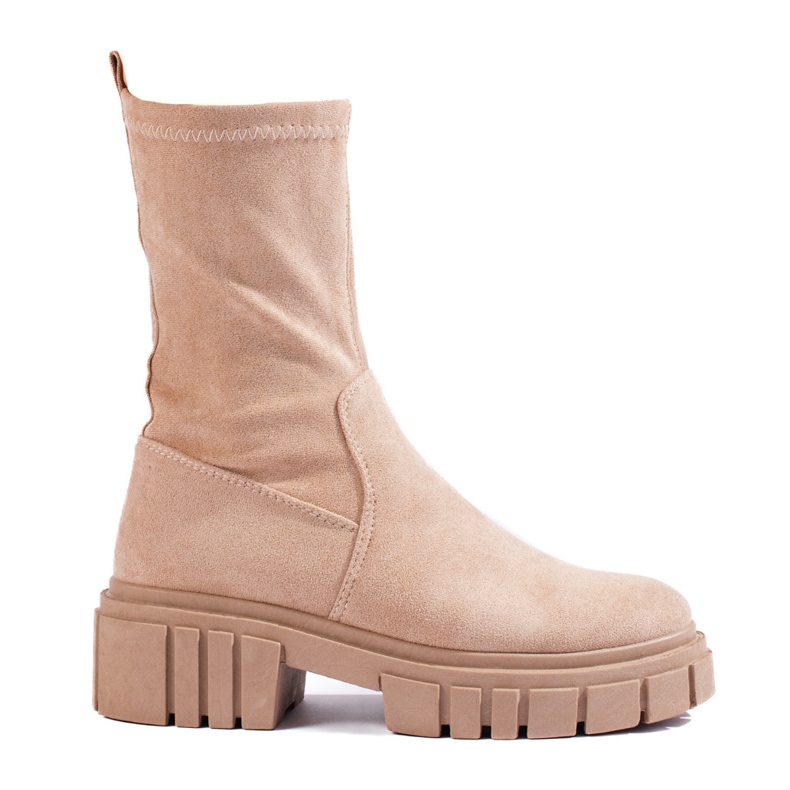 Botins femininos de camurça alta bege Shelovet