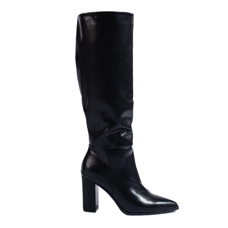 Elegantes botas pretas de salto alto feitas de couro ecológico Shelovet preto