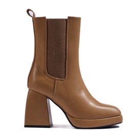 Botas Chelsea femininas Shelovet marrons com salto largo castanho