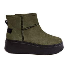 Botas femininas de camurça para neve Maciejka 06257-24 verde-oliva