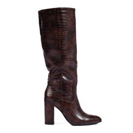 Botas femininas de salto alto marrons Shelovet marrom