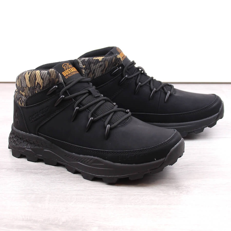 Bustagrip Sapatos de trekking masculinos de couro de cano alto, pretos