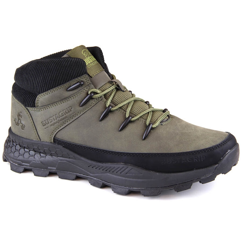 Bustagrip Sapatos de trekking masculinos de couro de cano alto, verdes