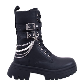 Glance Botas bovver pretas com correntes preto
