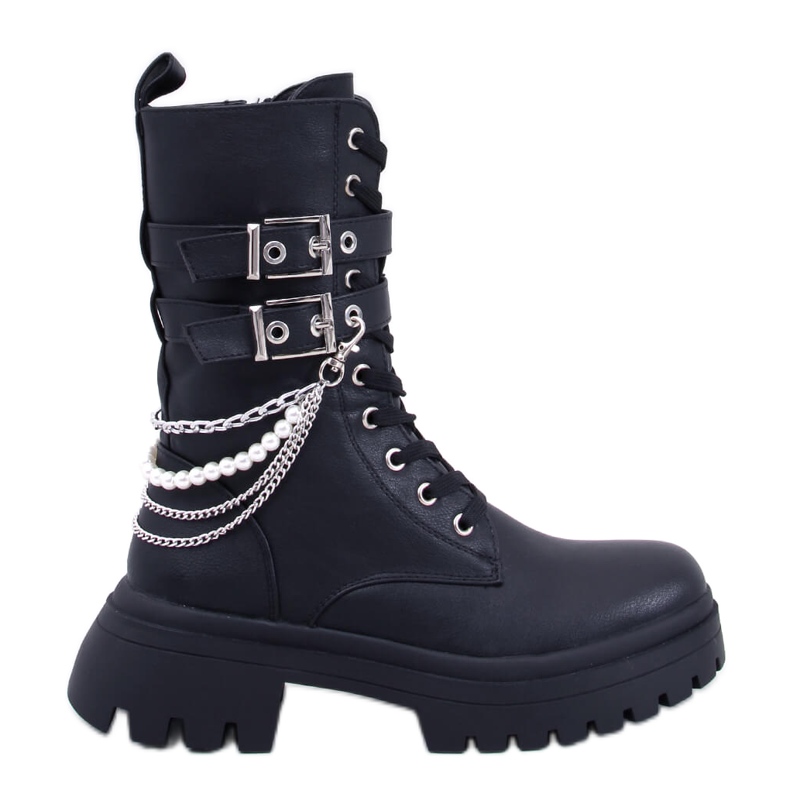 Glance Botas bovver pretas com correntes preto