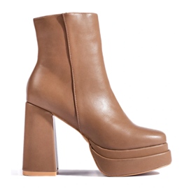 SHELOVET Botins de salto alto bege escuro marrom