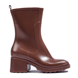 SHELOVET Wellingtons marrons de salto alto e zíper marrom