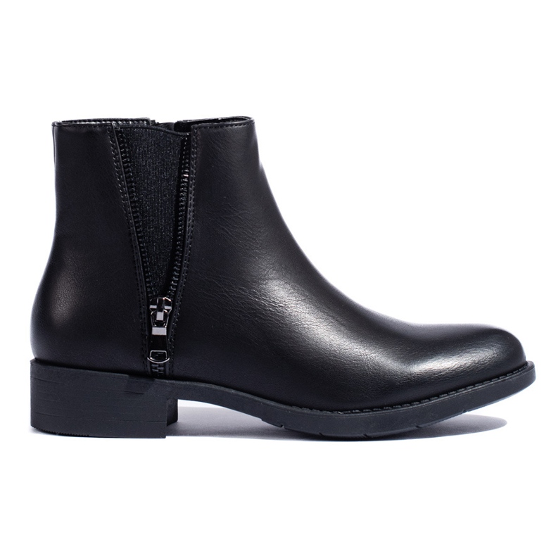 SHELOVET Botins clássicos pretos baixos com zíper decorativo