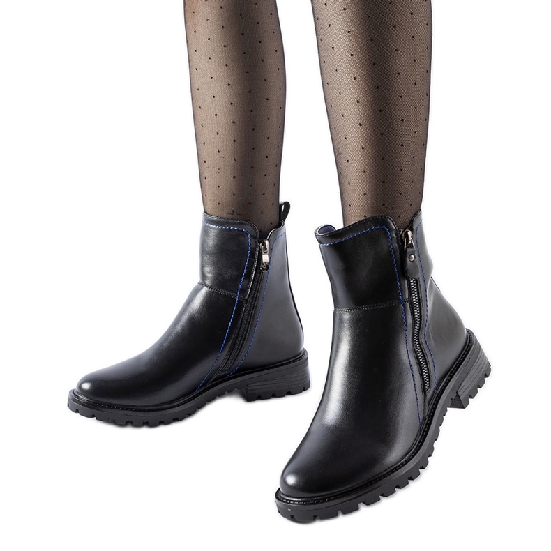 Botins pretos com fio decorativo Nereo azul Botins pretos com fio decorativo Nereo azul