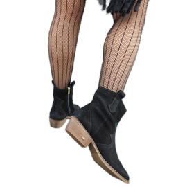 Botins Karino de couro preto com salto baixo