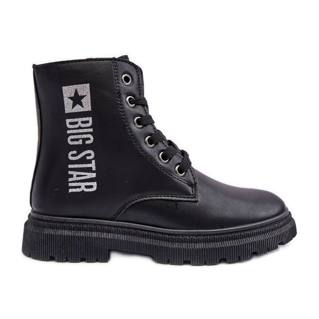 Botas quentes de couro infantil Big Star MM374152 pretas preto