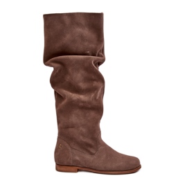 Botas femininas de camurça até o joelho Maciejka 05790-04 bege