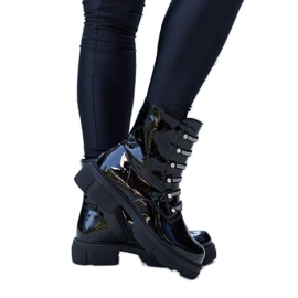 Botins pretos envernizados com strass Sfaranda