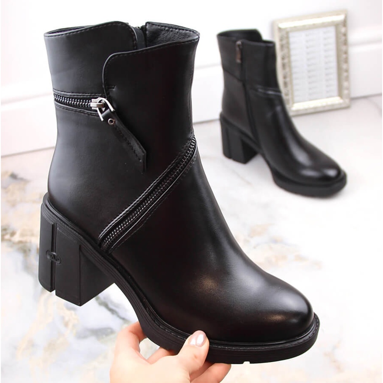 Botins femininos de salto alto com zíper, pretos Filippo DBT4849
