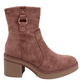 Botins Cooke Khaki com salto largo marrom