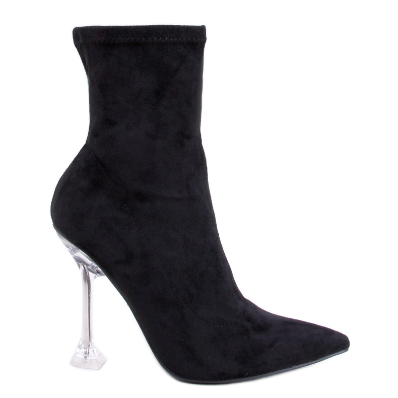 Merrisa Botins pretos com salto alto transparente