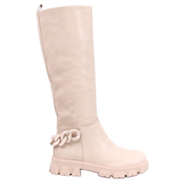 Botas femininas com corrente Guest Beige bege