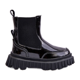 Botins infantis de couro envernizado com zíper, quentes, pretos Jolynn
