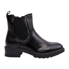 Botas Chelsea femininas com cano baixo e salto plano, Preto Kassona