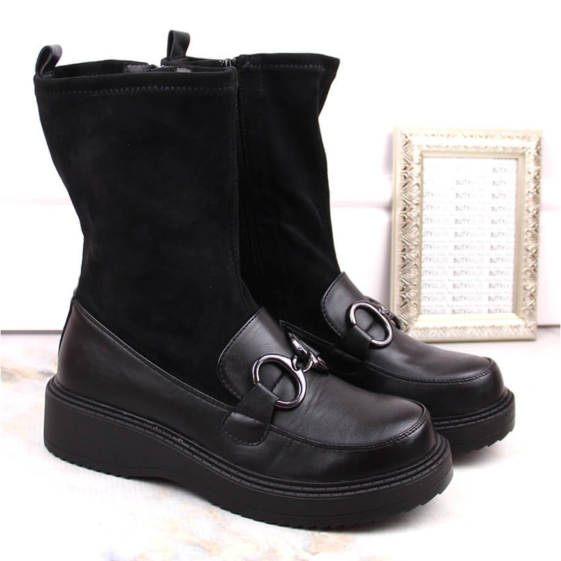 Botas femininas, mocassins plataforma pretos com isolamento, Sabatina DM23-18N