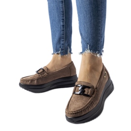 Mocassins de cunha em camurça ecológica marrom castanho Mocassins de cunha em camurça ecológica marrom castanho