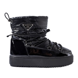 Botas de neve pretas envernizadas com elástico preto