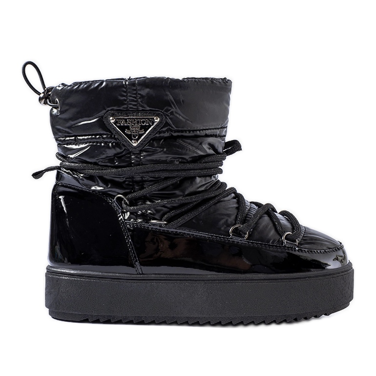 Botas de neve pretas envernizadas com elástico preto