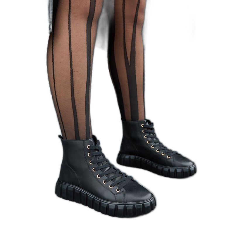 Tênis longo de couro preto Carassai