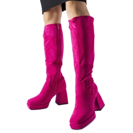 Botas quentes rosa com salto enorme Fantino