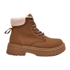 Botas femininas de couro com pele de carneiro, marrom Lynnvia