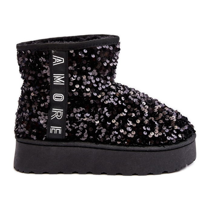 Botas femininas de neve com plataforma decoradas com lantejoulas, Silmo preto