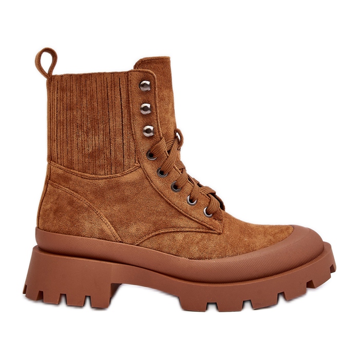 Botins femininos Camel Gordts com cadarço castanho