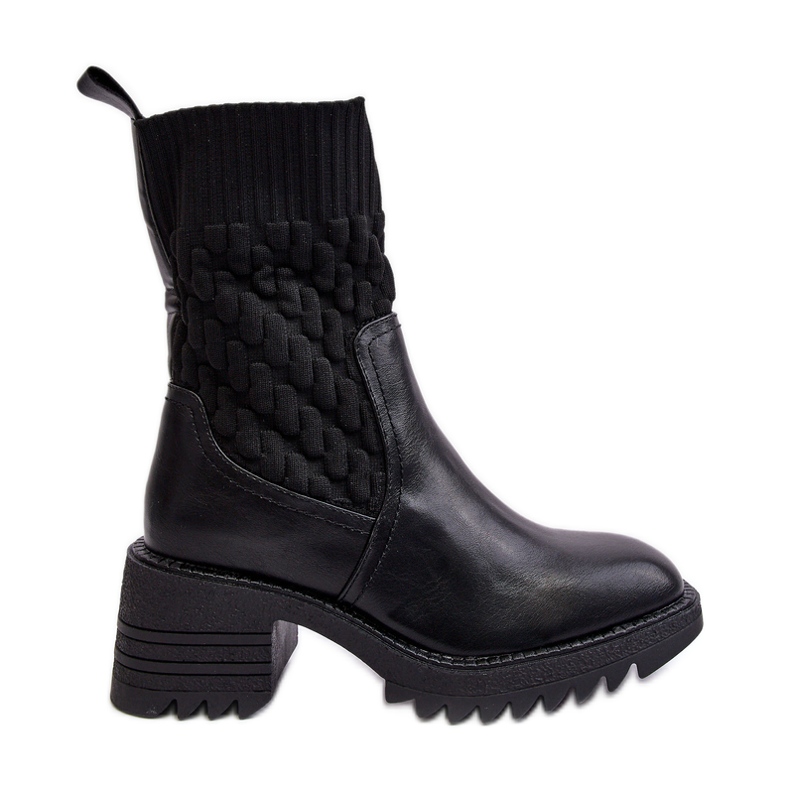 Botas femininas de salto grosso e meia preta Briogen preto preto