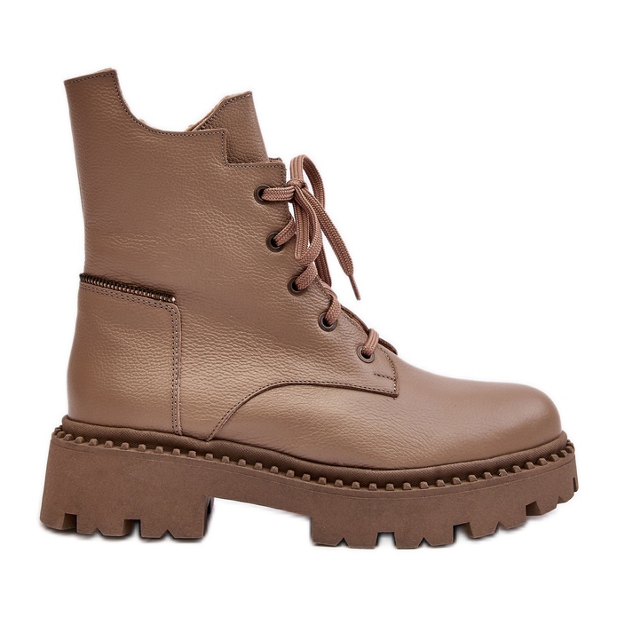 Botas femininas de couro com zíper Zazoo 949P bege escuro