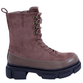Botas Kinney Khaki com cadarço marrom