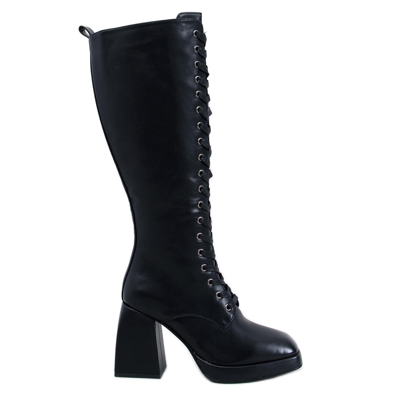 Wednesday Botas pretas com cadarço e salto largo preto