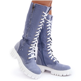 Botas jeans isoladas femininas com cadarço, azul Cresanta bege