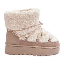 Botas femininas de neve com cordões e sola grossa, bege Loso
