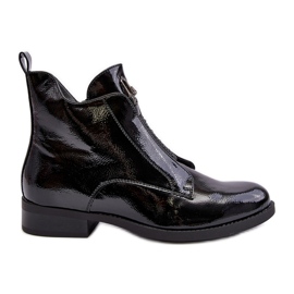 Botas femininas de couro envernizado com salto plano, preto quente S.Barski HY75-120 preto Botas femininas de couro envernizado com salto plano, preto quente S.Barski HY75-120 preto