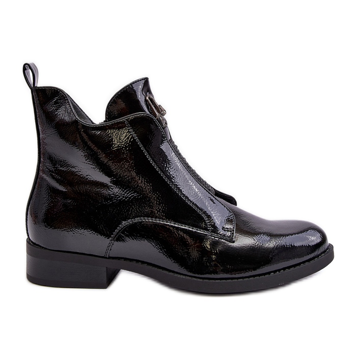 Botas femininas de couro envernizado com salto plano, preto quente S.Barski HY75-120 preto