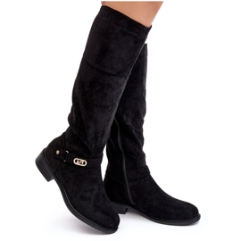 Botas isoladas de camurça com salto plano S.Barski HY07-31 pretas preto