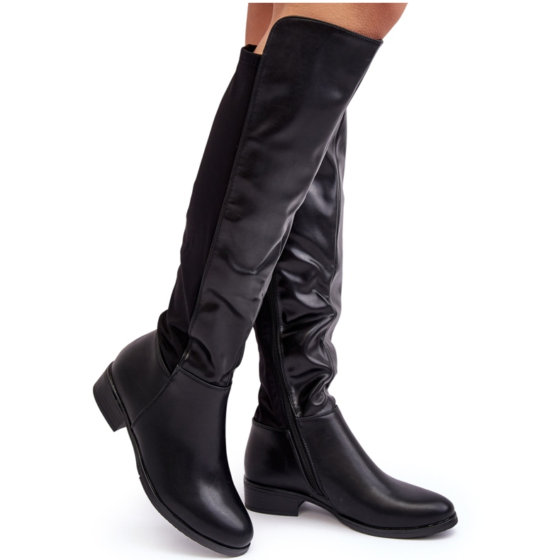 Botas femininas acima do joelho de couro S.Barski HY27098A pretas preto