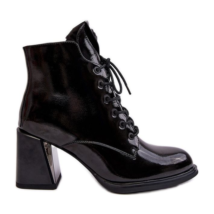 S.Barski Botas femininas com cordões D&amp;A CR8163 pretas preto